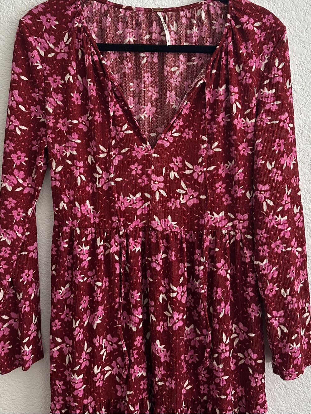 Free People Floral V-Neck Tie Long Sleeve Maxi Dress - Pink Floral